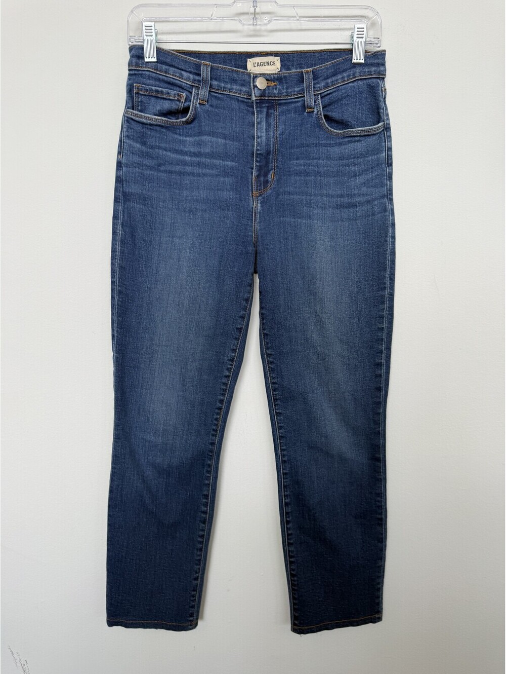 L'AGENCE High Rise Ankle Jeans Medium Blue Cotton Made in USA Size 27